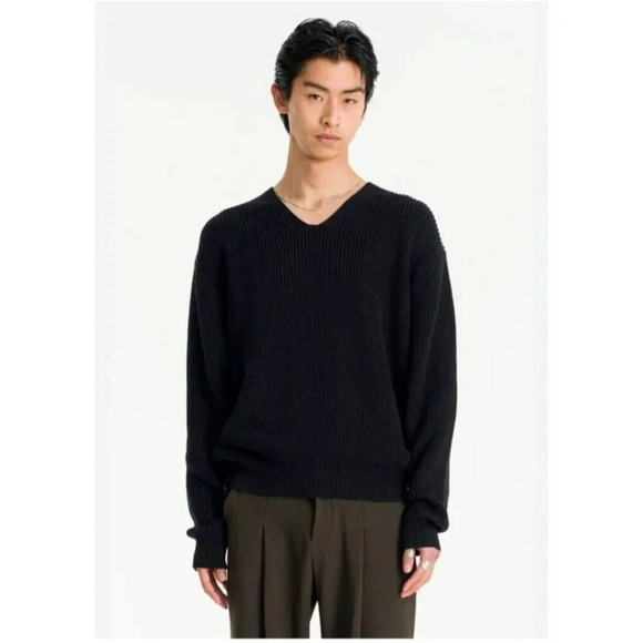 Tasso Elba 100% Cashmere Sweater Black V-Neck Long Sleeve Pullover Size Medium - Picture 3 of 13